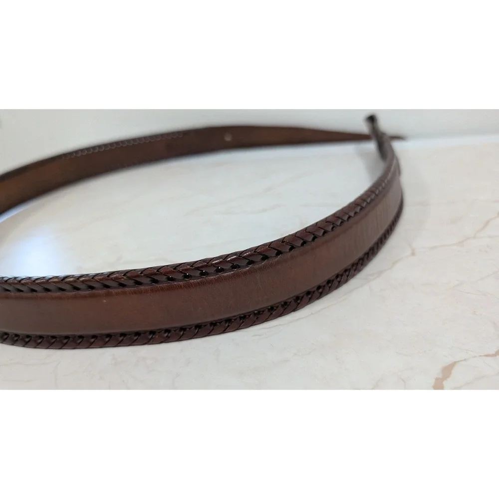 Justin Mens Brown Leather Western Belt Braided Edge 940BD Size 40